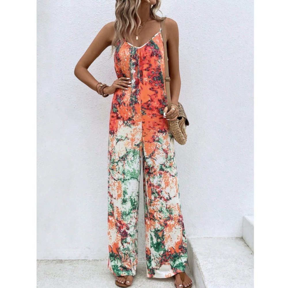 Boho Tie Dye Wide leg Jumper Jumpsuit MultiColor - Picture 4 of 7